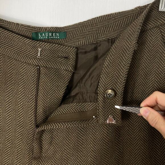 NWT LAUREN RALPH LAUREN Pants Women 14 Vintage Virgin-Wool Herringbone Brown - Picture 6 of 13
